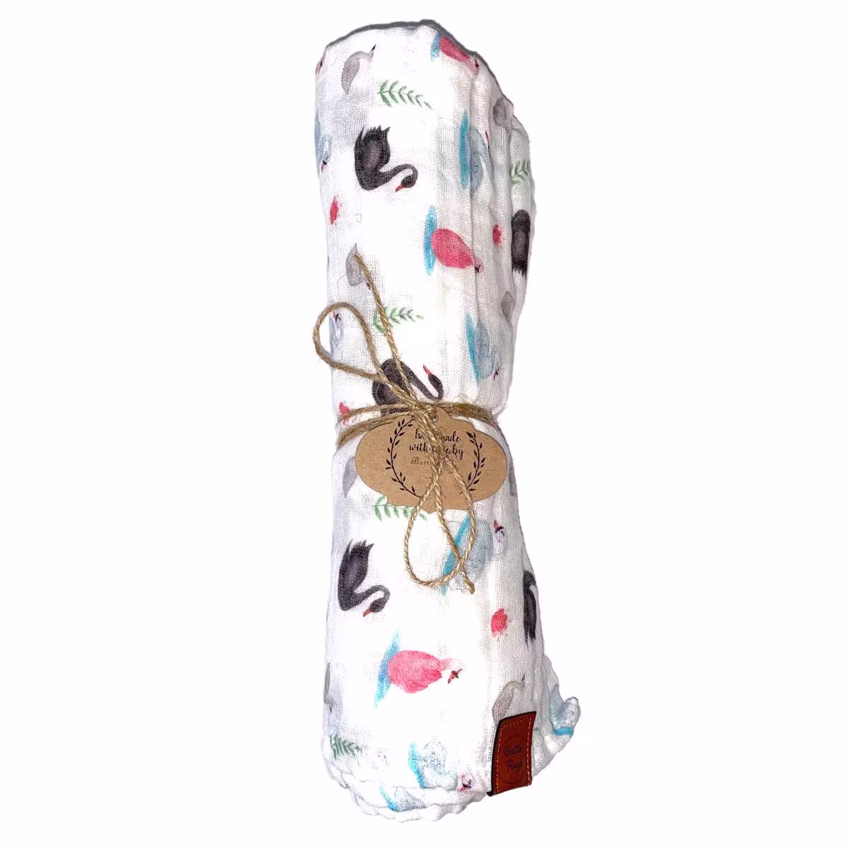 Baby Girl Swan Design Swaddle Blanket, Organic Newborn Wrap, Muslin Wrap Cotton