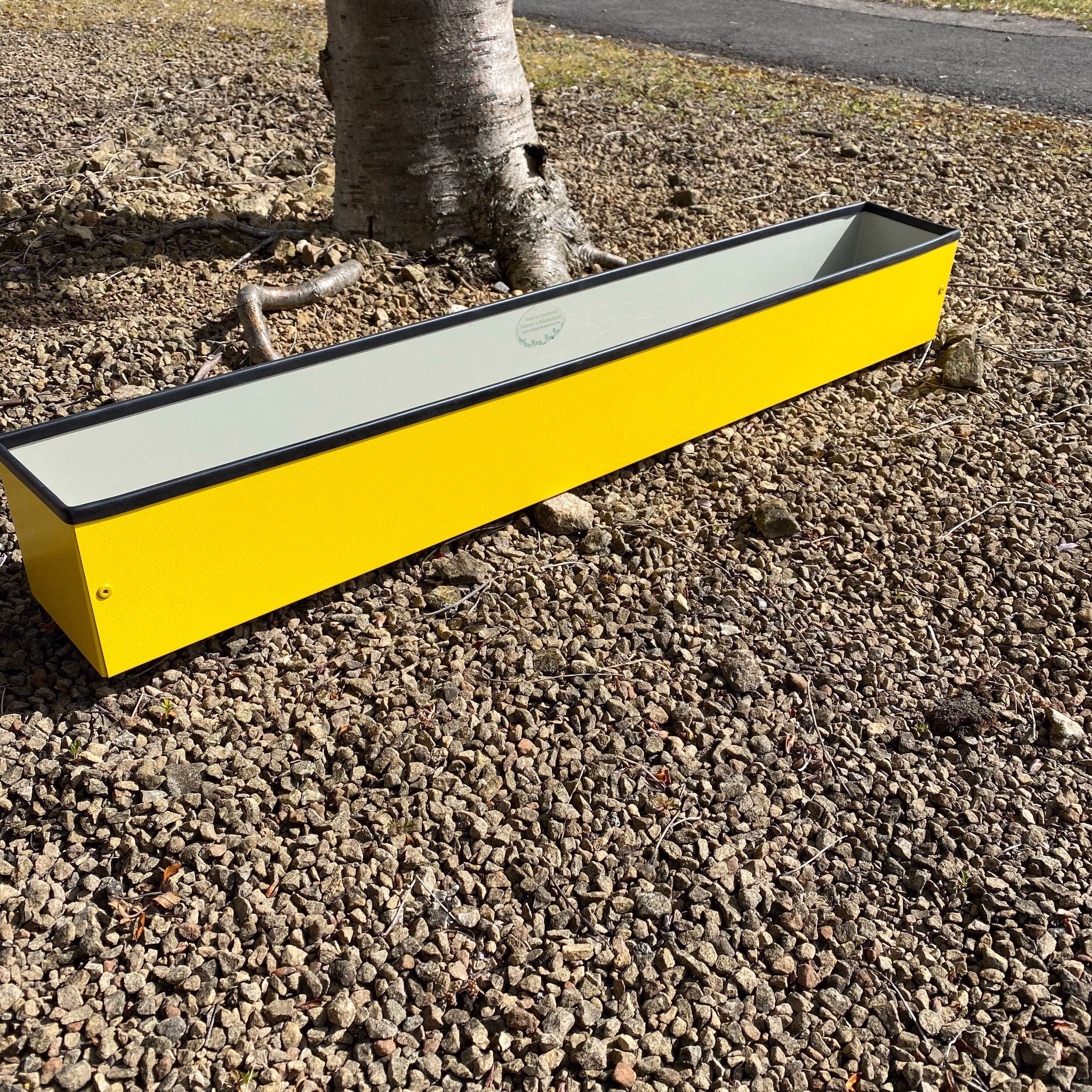 94.5cm Long Yellow Window Box Style Handmade Metal Planter, With Rubber Trim On Top Edge