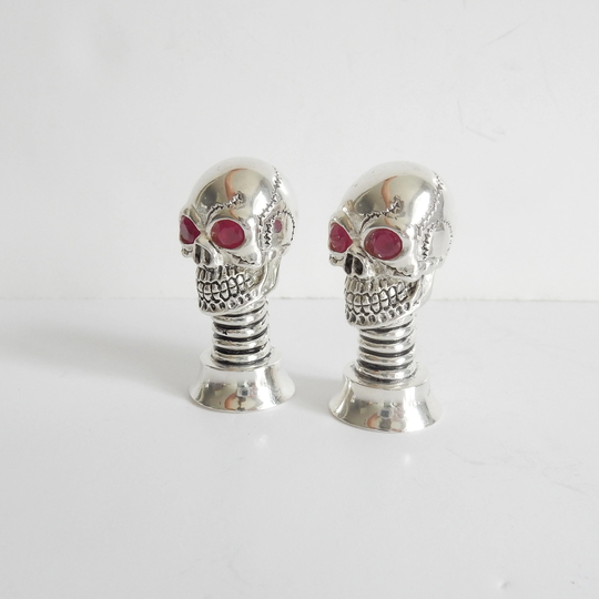 800 Mark Silver Ruby Skull Condiment Set