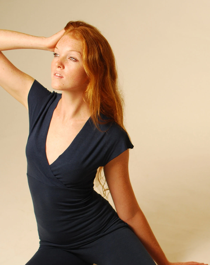 Women's Short Sleeve Shirt - Navy Blue Jersey Eco Friendly Organic Clothing