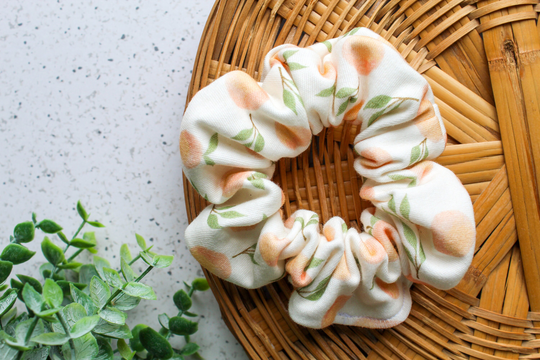 Peaches Organic Scrunchie/Cotton Knit Handmade Hair Accessory Tie Soft Fabric Style