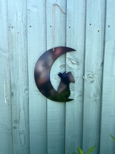 Scottie Dog Moon Powder Coated Back Steel Garden Decoration Sculpture
