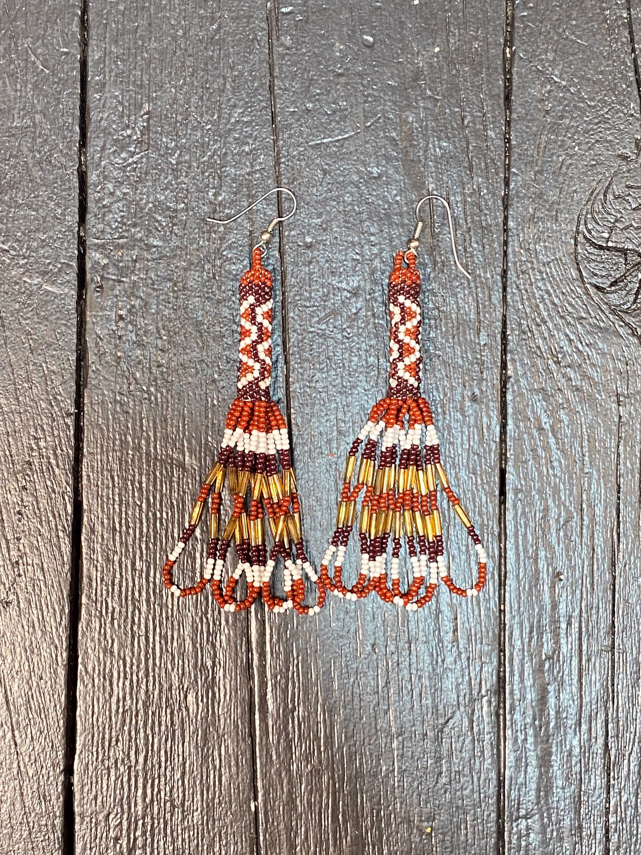 Vintage Seed Beads, Orange Bead Jewelry, Ear Wear, Free Usa Shipping
