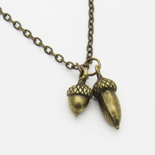 Autumn Bronze Acorns Pendant Necklace, Men's Women's Nature Seasonal Jewelry