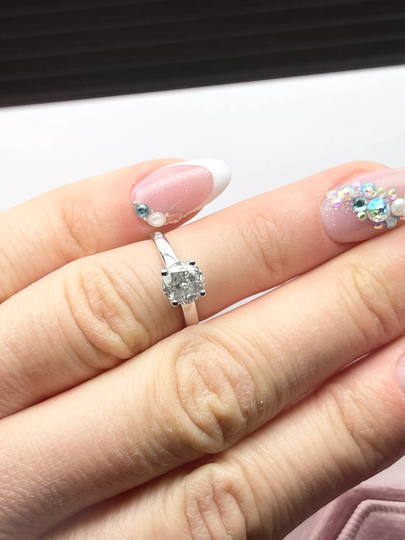 Salt Pepper Engagement Ring 1.05Ct Diamond Ring/Salt Pepper Gray White Gold 14Kt/Classy & Wedding Band