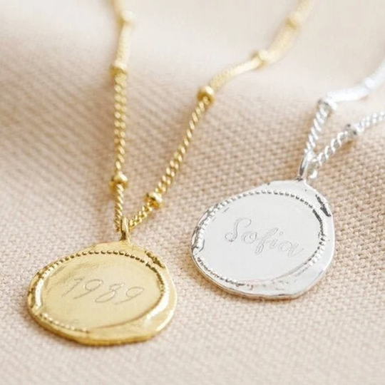 Personalised Organic Shape Wax Seal Necklace - Silver Gold