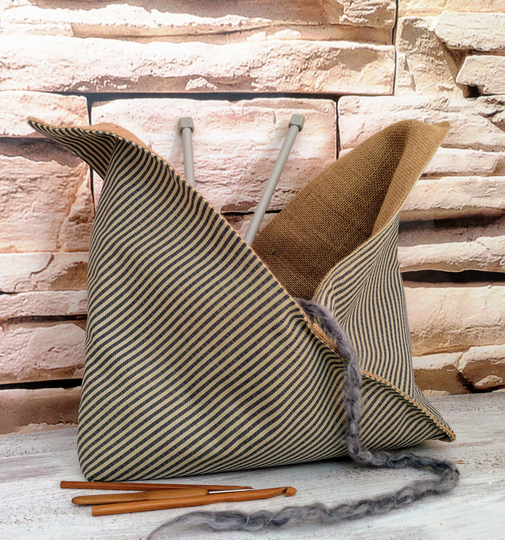 Bento Project Bag Japanese Style Origami Basket Select Color Knitting Crochet Craft French Stripe Luxury Jute Sturdy Storage Organizer Gift