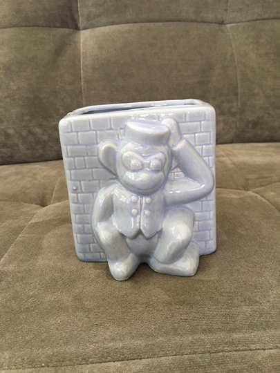Organ Grinder Monkey Vase Blue Ceramic 4.25" X 3.25
