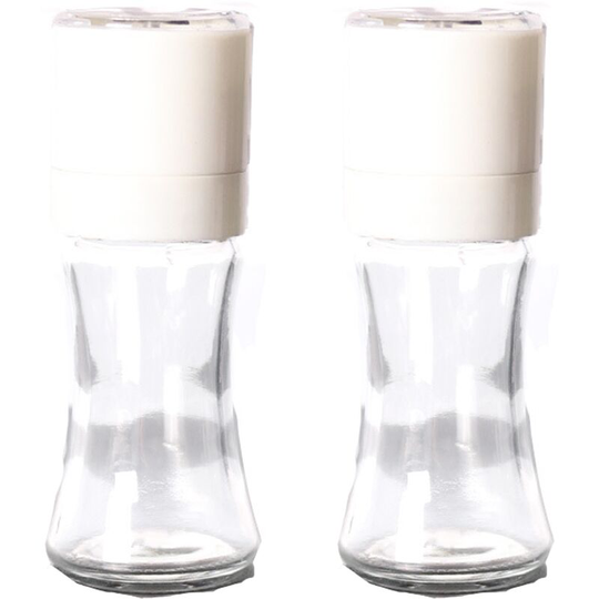 Salt and Pepper Shakers Elegant w/Clear Glass Bottom | Compact Cooking, Kitchen and Dining Room Use White