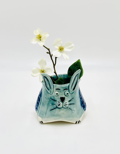 Blue Bunny Bowl For Succulents in Porcelain