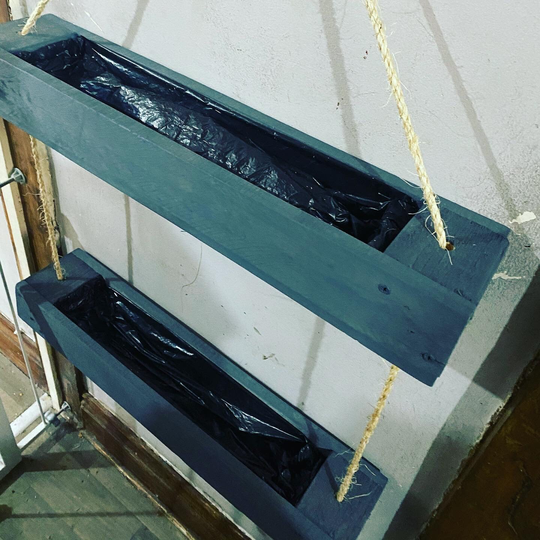 Gorgeous Handmade Outdoor Or Indoor Fully Lined Garden Double Planter Hanging So Awesome Grey Black Light Stain Dark White