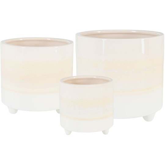 Reactive Glaze Footed Plant Pots - 3 Sizes - Natural - Nicola Spring
