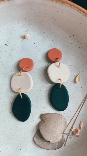 Organic Shapes Dangles in Neutrals | Handmade Statement Polymer Clay Earrings Gifts For Her