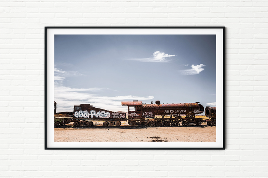 Train Photo Print Framed | Gift For Lover Travel Photography Wall Art Large Rusty Old Cemetery At Uyuni Salt Flats Bolivia