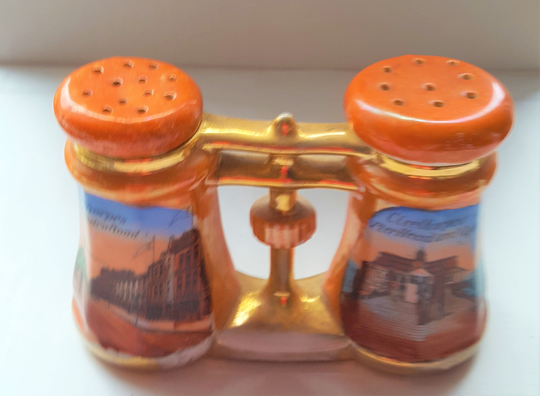 Edwardian Souvenier China Binoculars Salt & Pepper Cleethorpes