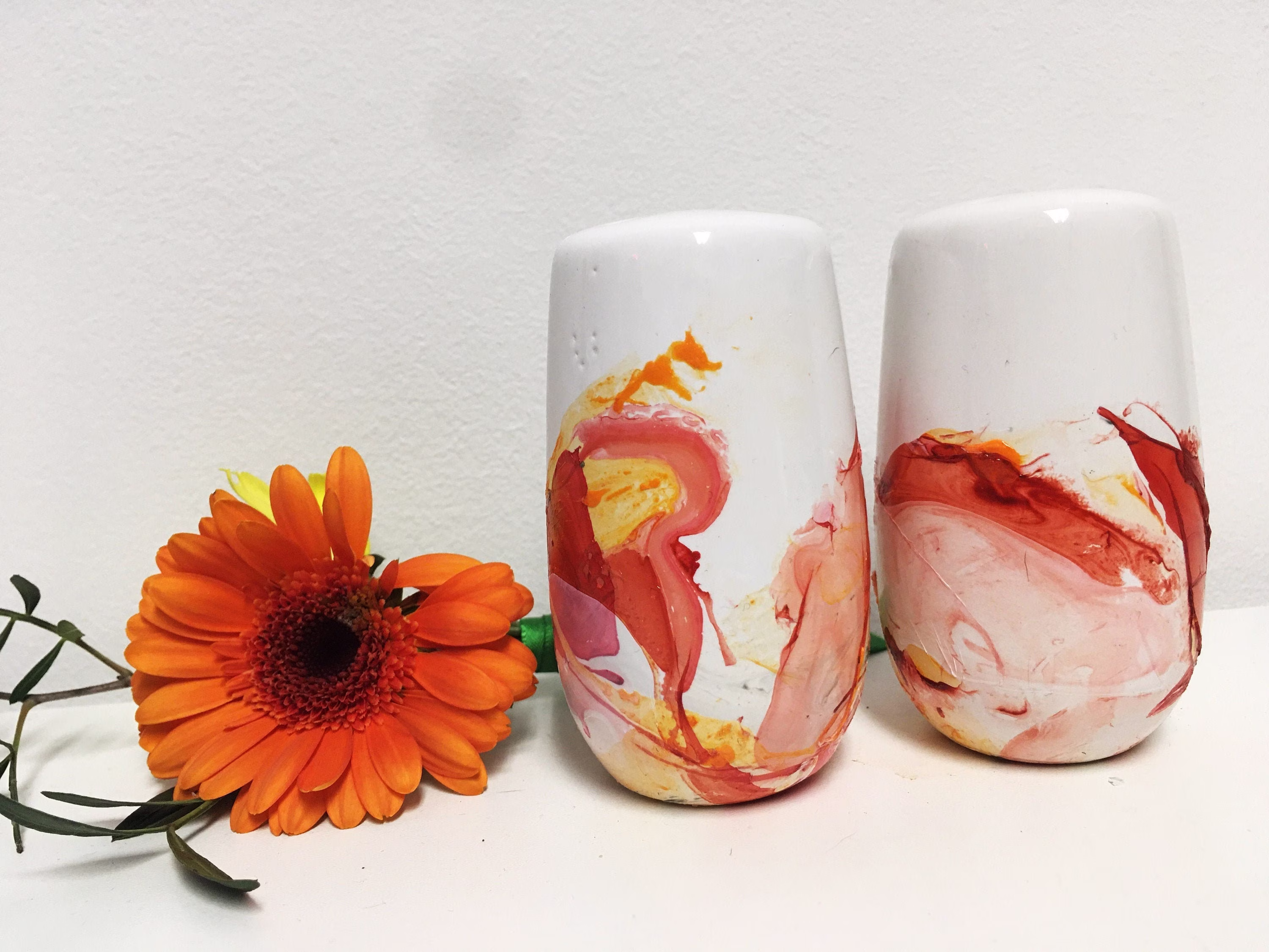 Handmade Salt & Pepper Shakers, Hand Painted China, Unique Wedding Favours, Housewarming Gift, Unusual Marbled Ceramics, Birthday Present