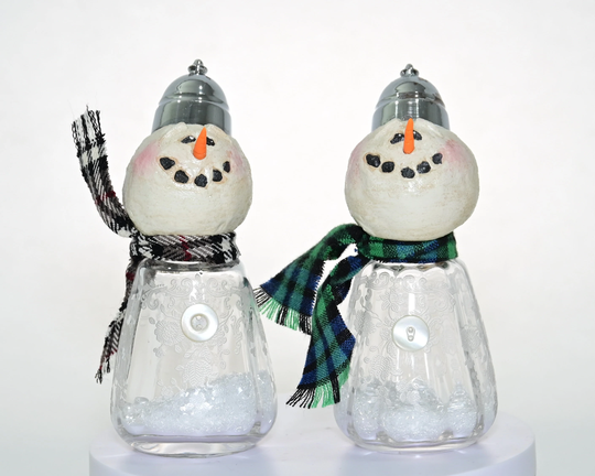 Vintage Salt Shaker Snowman #106 & 107 | Winter Decor Glass Recycled
