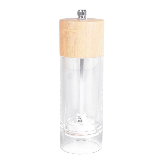Manual Dry Salt Mill - Transparent Adjustable Grinder - Acrylic and wood medium