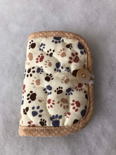 Quilted Needle Book Case Organizer - Paw Prints Tan Brown Grey