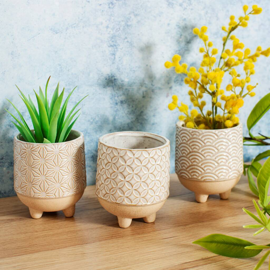Set Of Three Stoneware Mini Planters