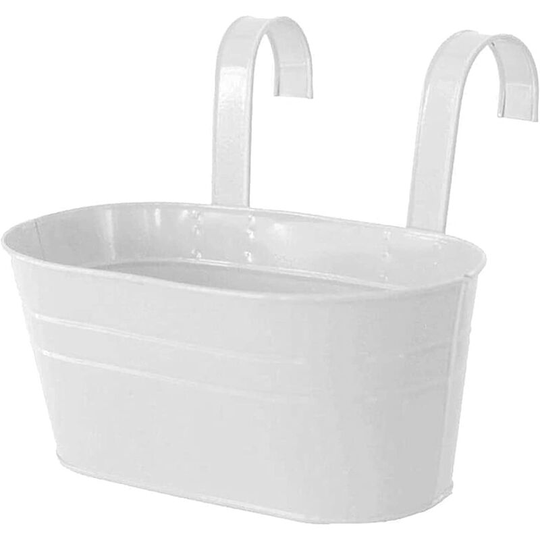 Metal Hanging Flower Pots, Removable Hook, Balcony or Garden Planter (27 x 21 x 14.5 cm) White