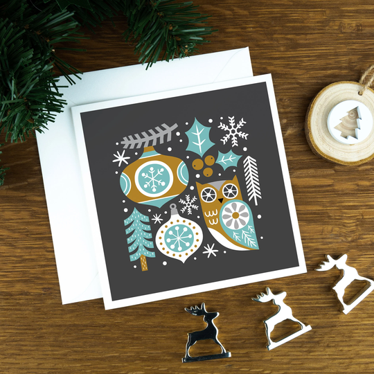 Nordic Owl Christmas Card For Her, Luxury Scandinavian Xmas Set Family, Seasonal Him, Cards 2022 Brother