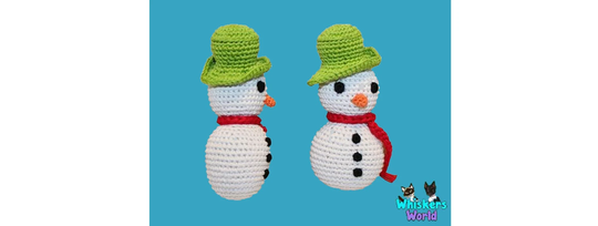 Snowman Organic Knit Dog Toy - Christmas Squeaker Plush Dog Toy Small Crochet Stuffed Handmade