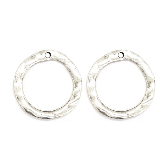 2 Pcs Ring Charm Findings, Organic Shaped Antique Silver Plated Connector | 35mm - Lenght 1.37''