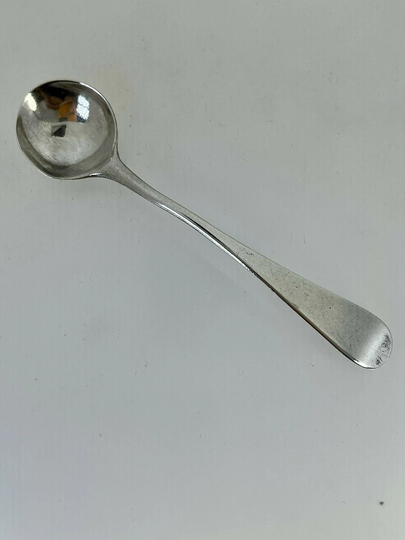 Antique British Sterling Silver Salt Spoon 90.2mm Long Hallmarks 6.5G Round Bowl