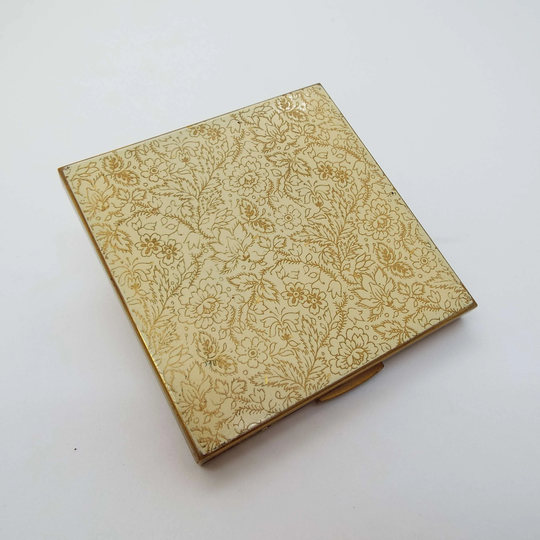 Vintage Le Rage Powder Compact 1940's 1950's Vanity Storage Floral Pattern Make-Up Beauty