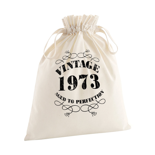 50Th Birthday Gift Bags - Large Medium Small Eco Friendly Gifts 100% Organic Cotton Drawstring Presents Bag For Him Her Vintage 1973