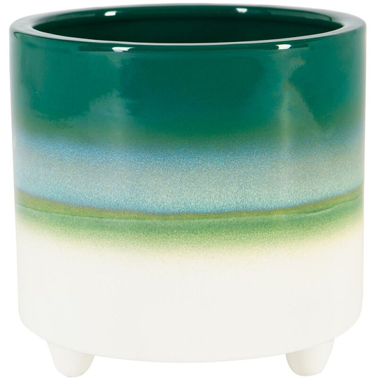 Reactive Glaze Footed Plant Pot - 14cm - Emerald - Nicola Spring