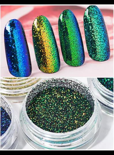 2G Pot Nail Chameleon Powder Chrome Glitter Dust.6-Colors Tips Art