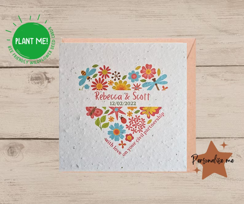 Personalised Wedding Card | Seeded Wildflower Plantable Seed Civil Partnership Congratulations Recycled