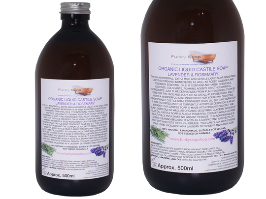 Organic Liquid Castile Soap With Lavender & Rosemary, 1 Glass Bottle Of 500Ml