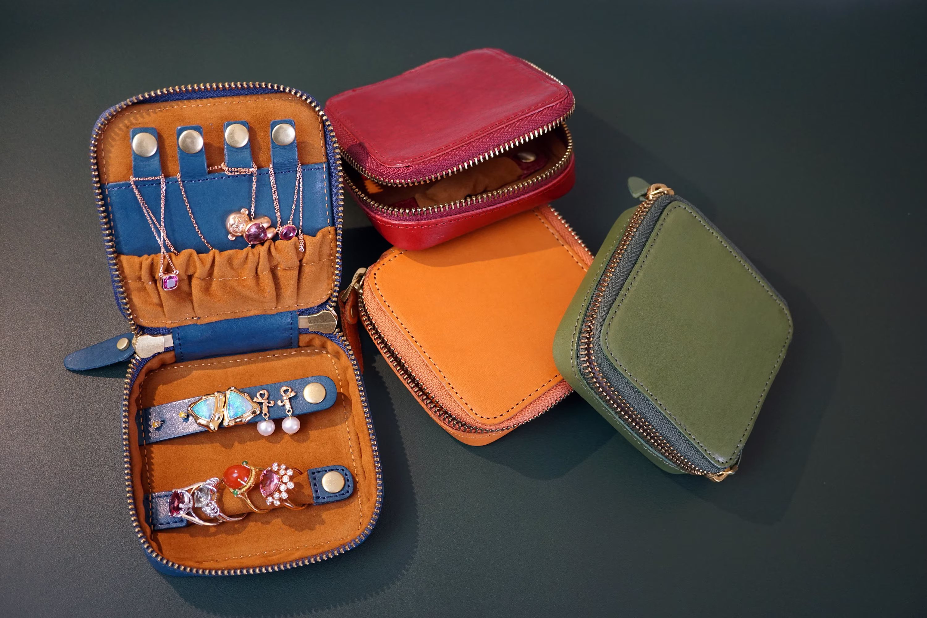Travel Jewelry Organizer, Genuine Leather Case For Earrings Necklace Rings Portable Jewelry Case