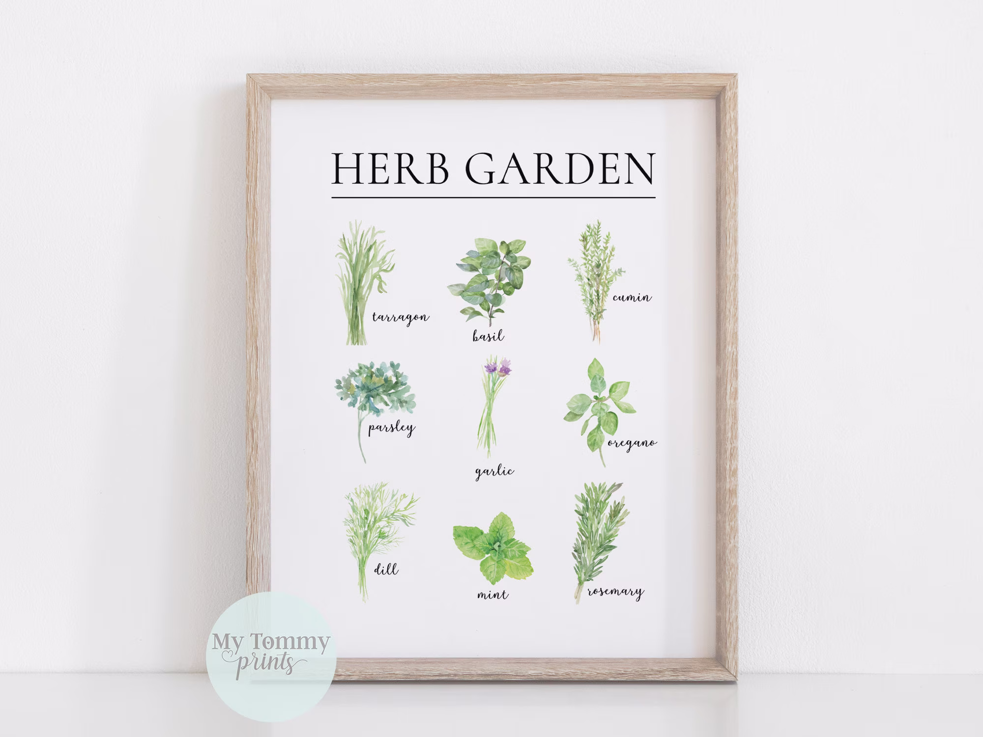 Herb Garden Print, Home Decor, Collection Of Culinary Herbs