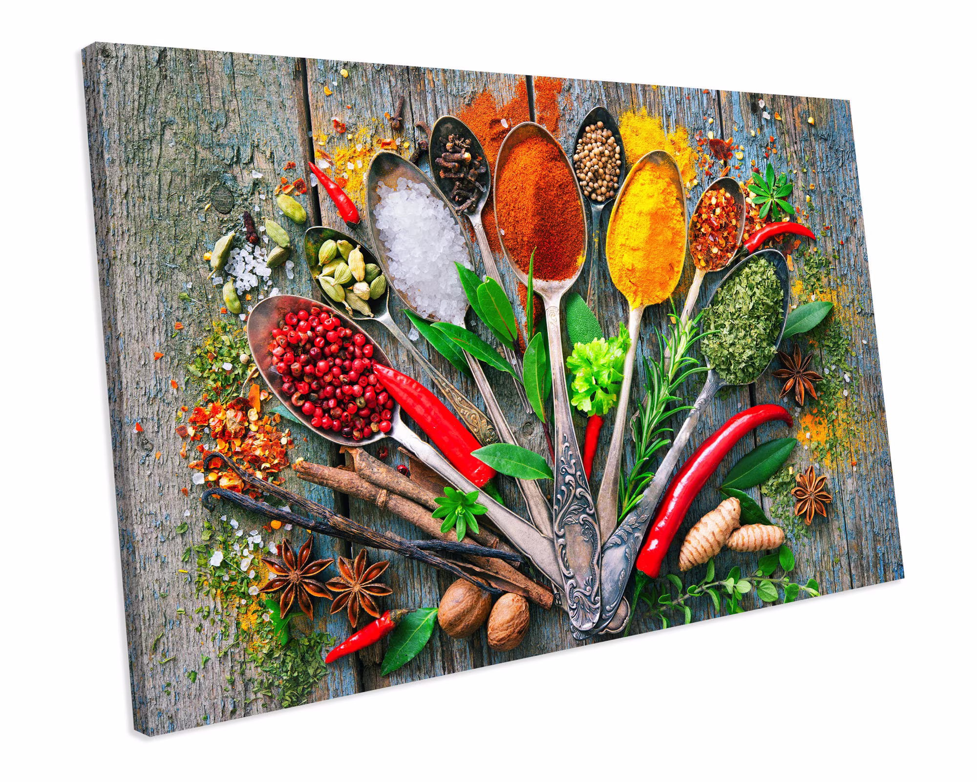 Herbs & Spices Spoons Kitchen Canvas Art Print Box Framed Picture Home Decor