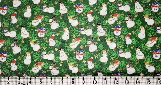 Fabri Quilt Seasons Greetings Snowmen On Green 103-22416 Fabric By The Yard/Piece