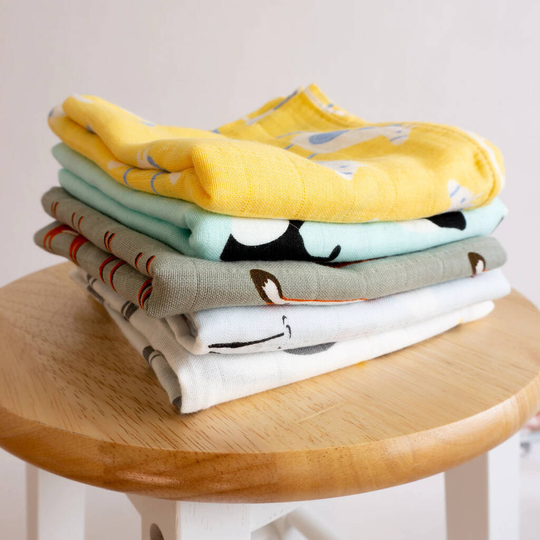 Organic Set Of Five Organic Muslin Burp Cloths