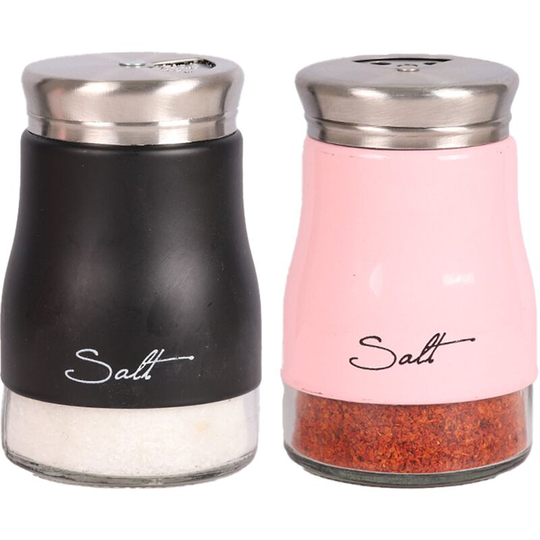 Fvbjd - Salt And Pepper Shakers Set, Kitchen Decor, Glass Salt And Pepper Shakers Set, Cute Salt Shaker pink + black