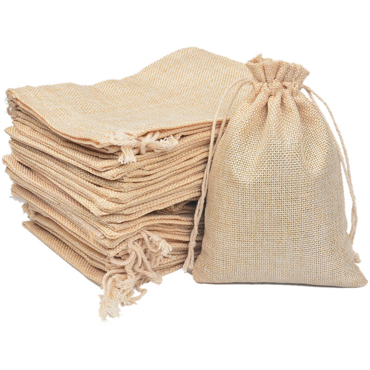 100 pieces linen drawstring bag, 13 x 18 cm natural unbleached muslin bag for spices, tea, herbs