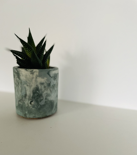 Round Concrete Planter For Succulents in Marbled Green/Blue & White