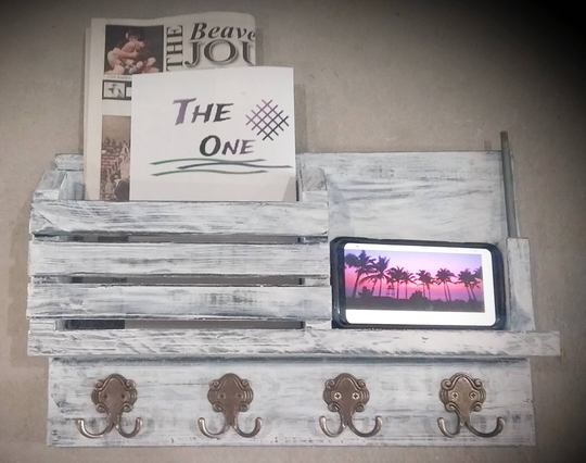 The One Wall Mounted Mail Holder Wooden Sorter Organizer With 4 Double Key Hooks & A Floating Rustic Home Decor Entryway Or Mudroom