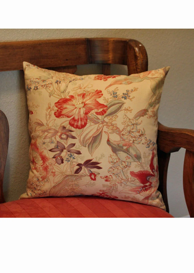 Decorative Pillow Cover Tropical Floral Beige Linen Texture 20"x20