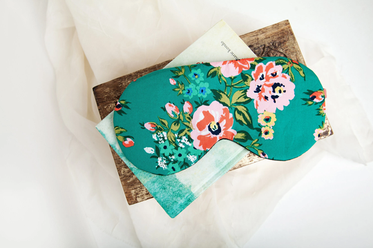 Organic Cotton Sleep, Wedding Sleep Mask, Floral Bridal, Eye Travel Blindfold, Pink Green