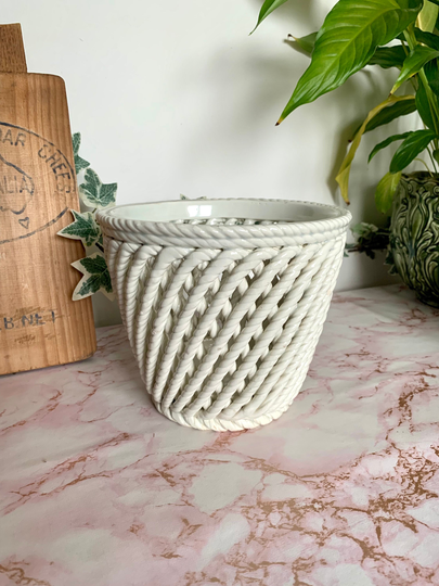 Vintage White Casasus Plant Pot | Spanish Pottery Cactus Pots Houseplant