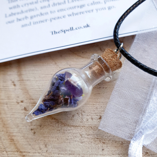 Anxiety Aid Spell Bottle Necklace | Amethyst, Lavender, Camomile Witch, Wiccan, Pagan, Spells, Magick, Happiness