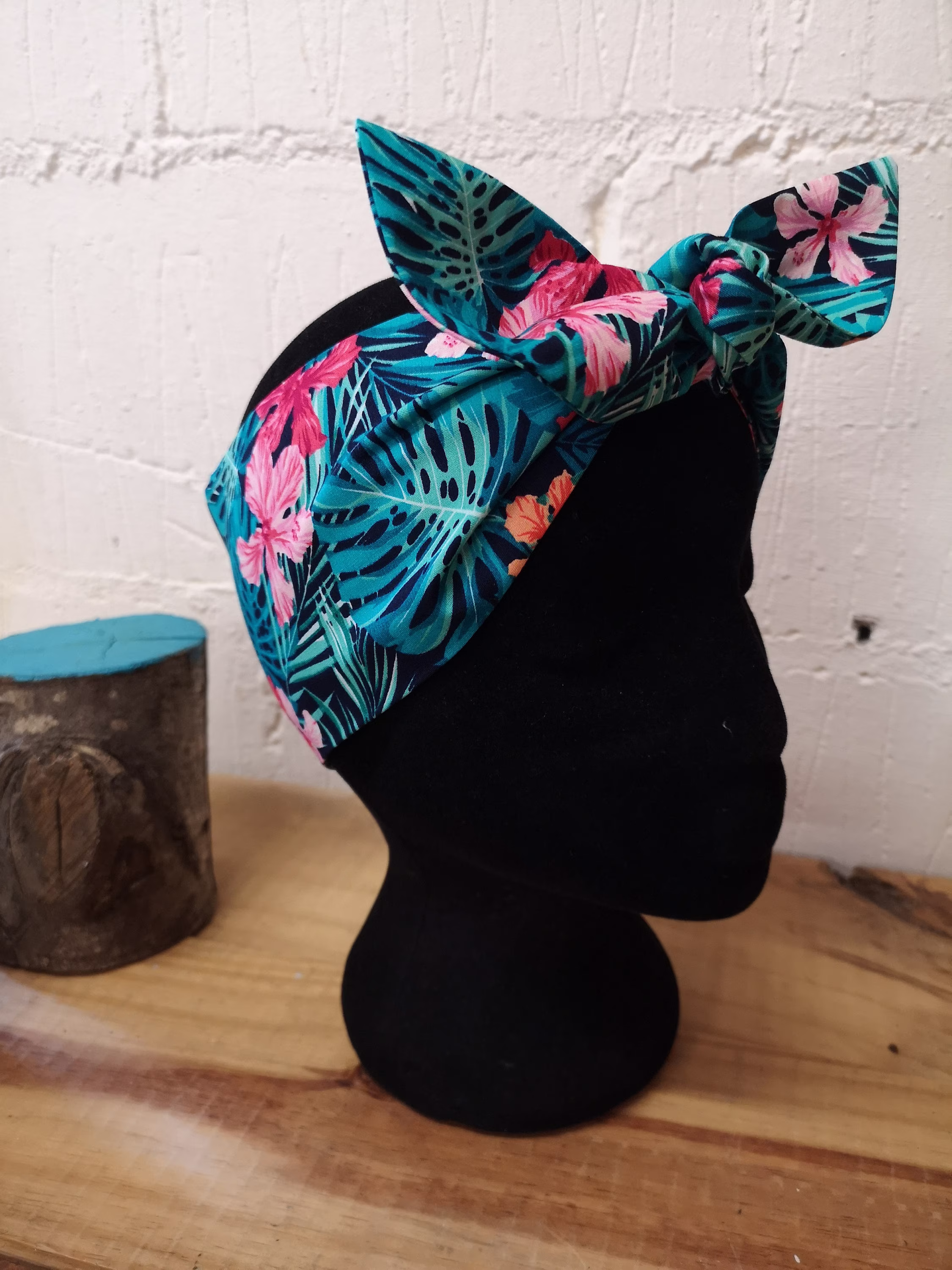 Tropical Pink & Green Rain Forest Palm Hibiscus Head Scarf Hair Wrap Pin Up Style Accessory Headscarf