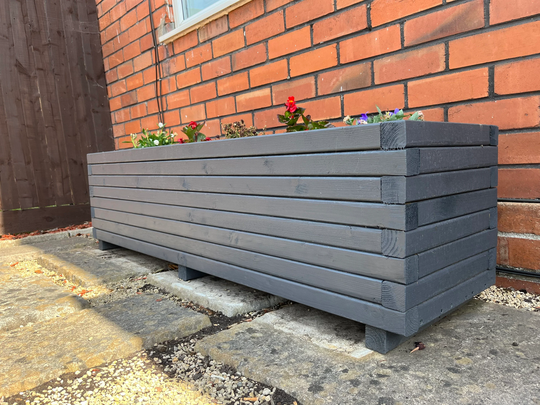 Handmade Wooden Garden Planter Trough. Somerset Style Raised Bed Box For Outdoors. Pressure Treated Sleeper Stylish Tall Castors Feet Large